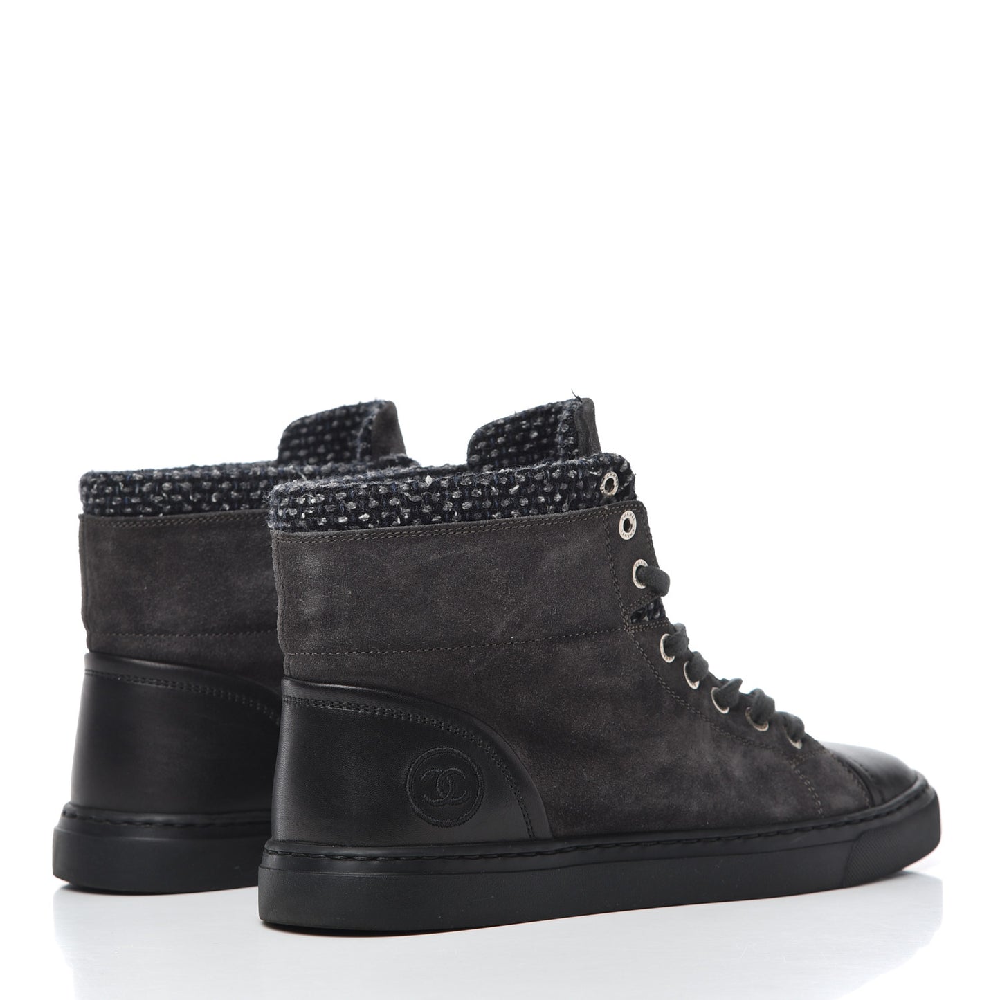 Suede Tweed High Top Sneakers 37.5 Dark Grey