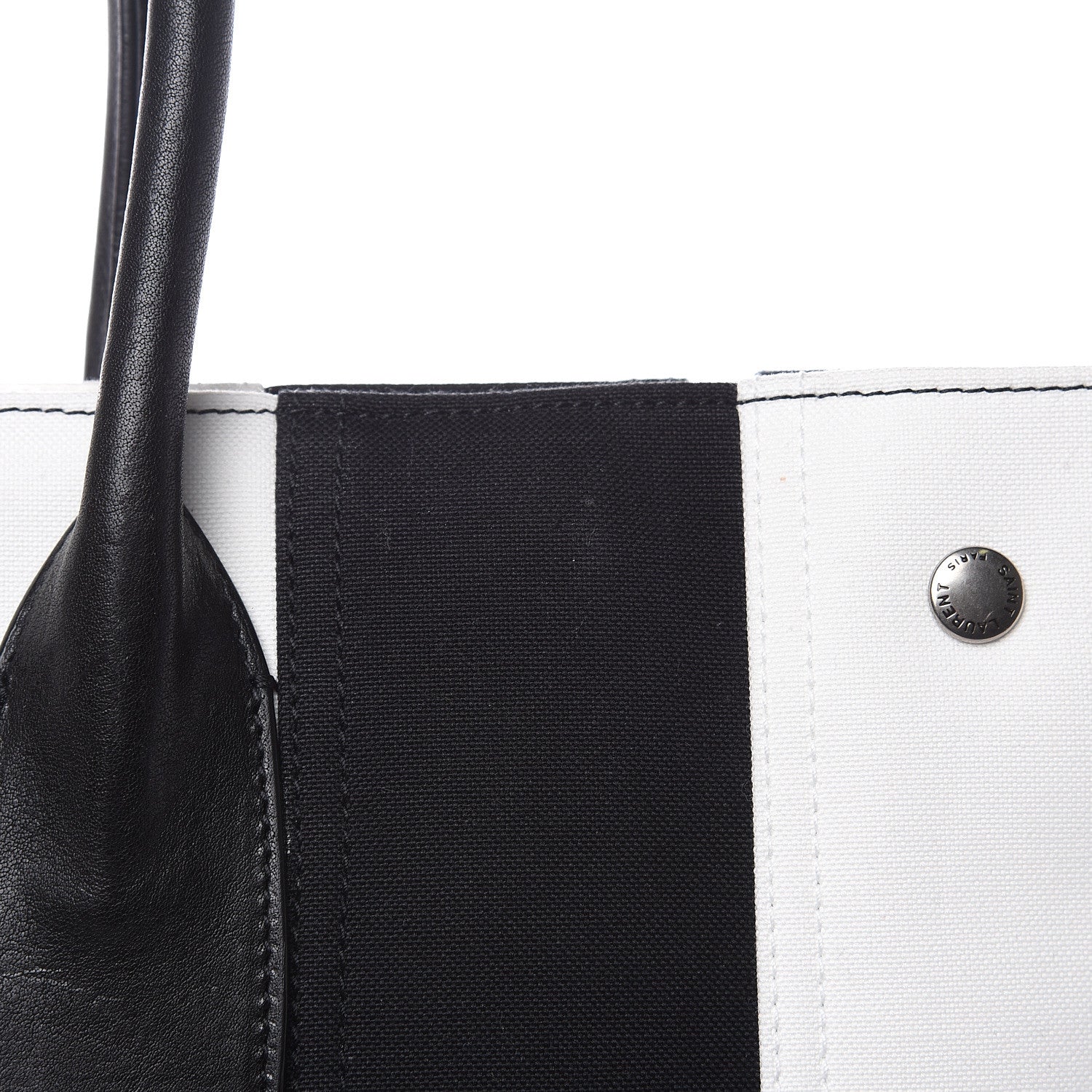 Saint Laurent Canvas Noe Striped Tote Black White 12 of 12