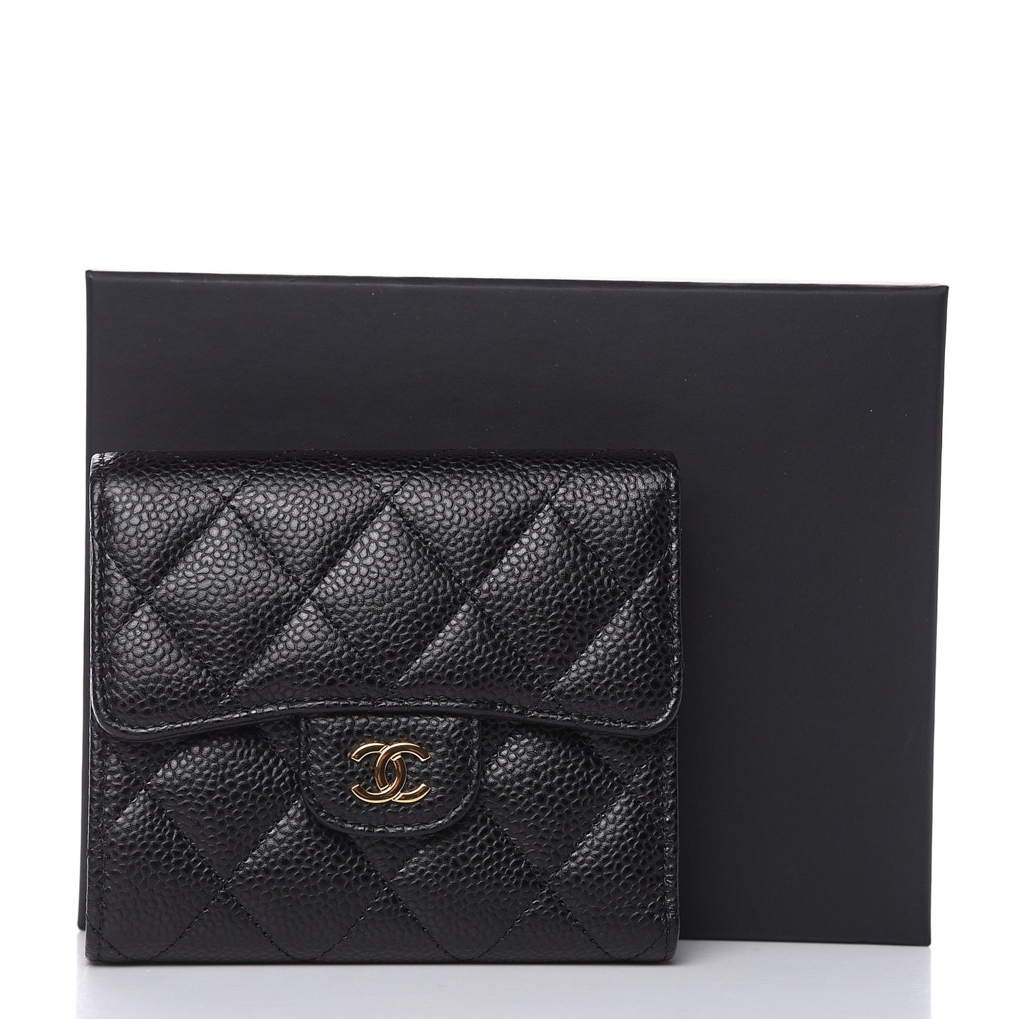 Caviar Quilted Compact Flap Wallet Black