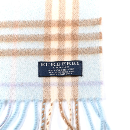 Burberry Cashmere Wool Check Fringe Scarf Light Blue 3 of 3