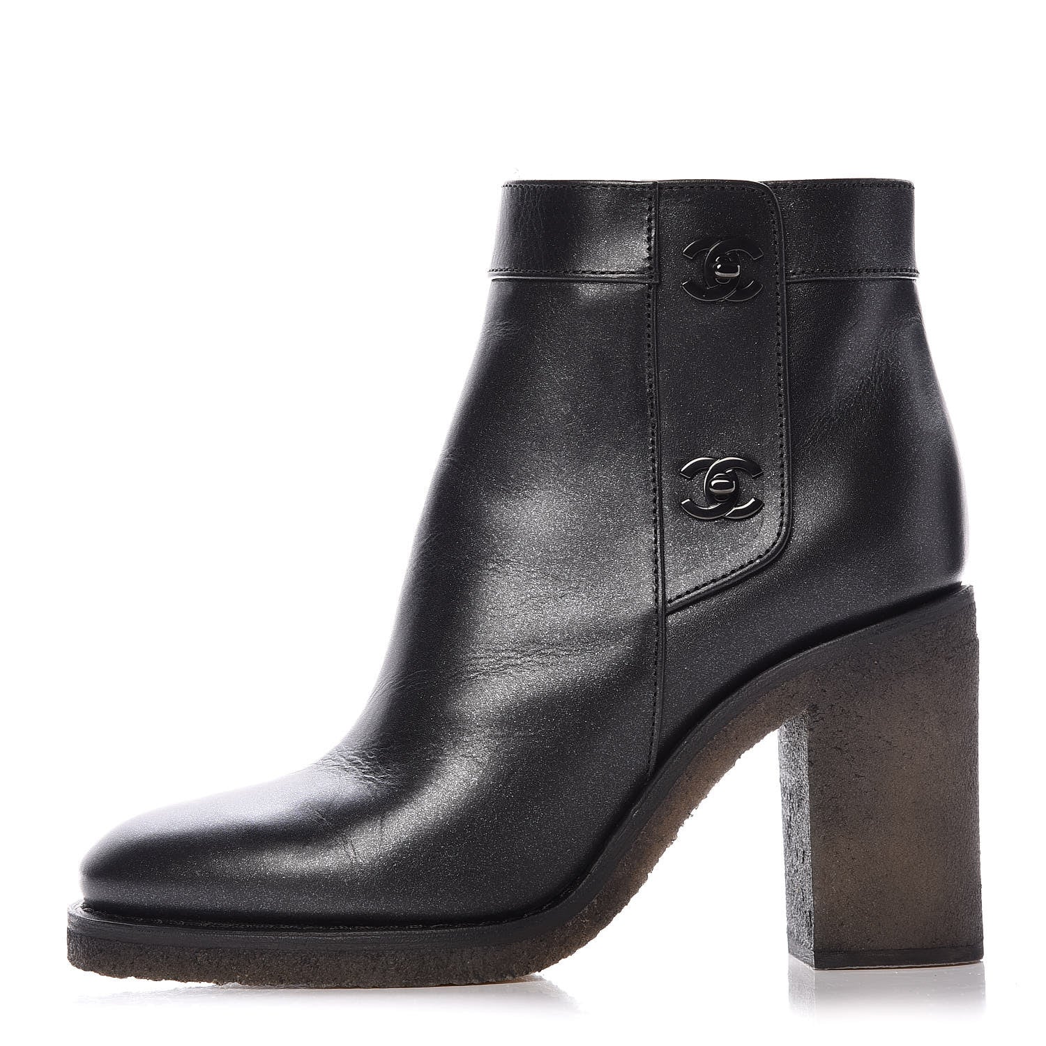 Chanel Iridescent Goatskin CC Turnlock Short Boots 37.5 Black 1 of 9