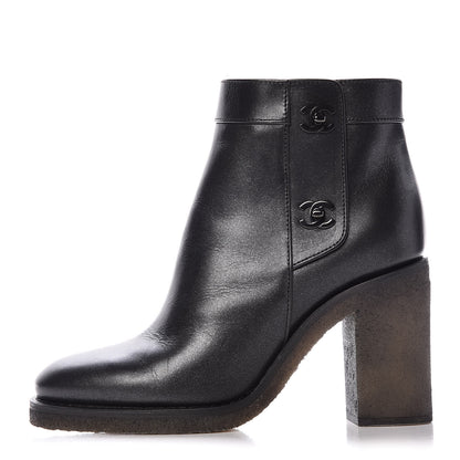 Chanel Iridescent Goatskin CC Turnlock Short Boots 37.5 Black 1 of 9