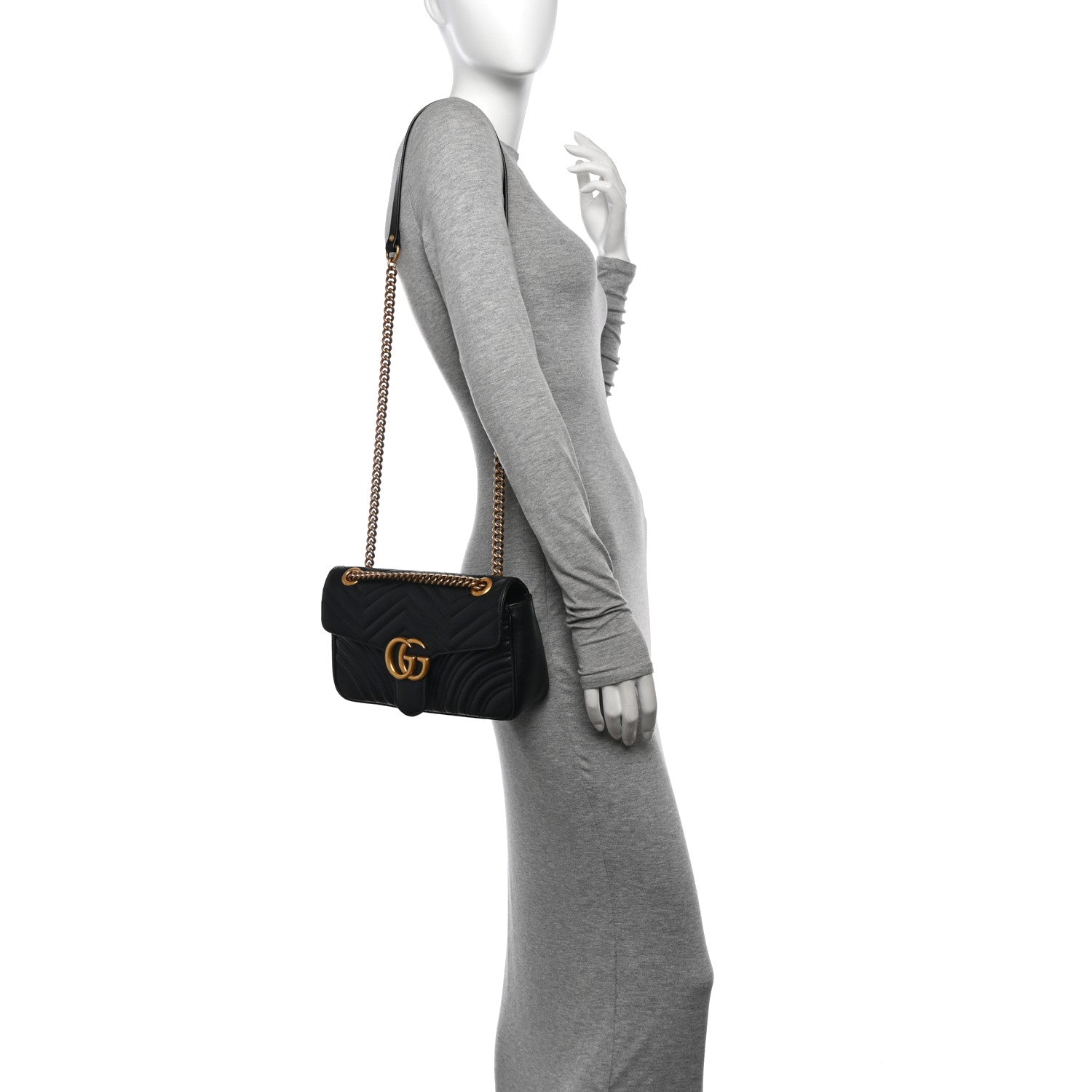 Gucci Calfskin Matelasse Small GG Marmont Shoulder Bag Black 2 of 12