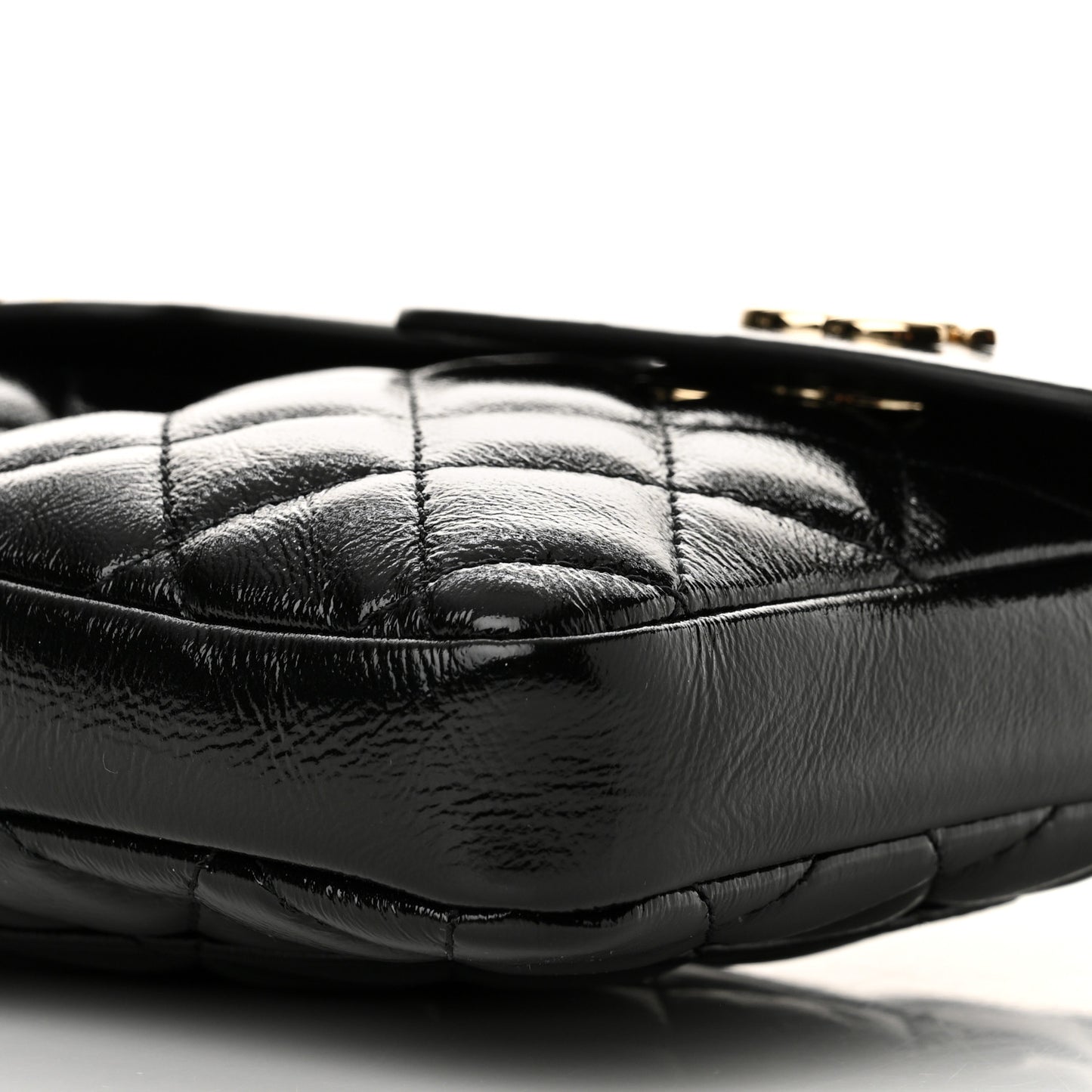 Glazed Calfskin Quilted Double Pocket Crossbody Flap Black