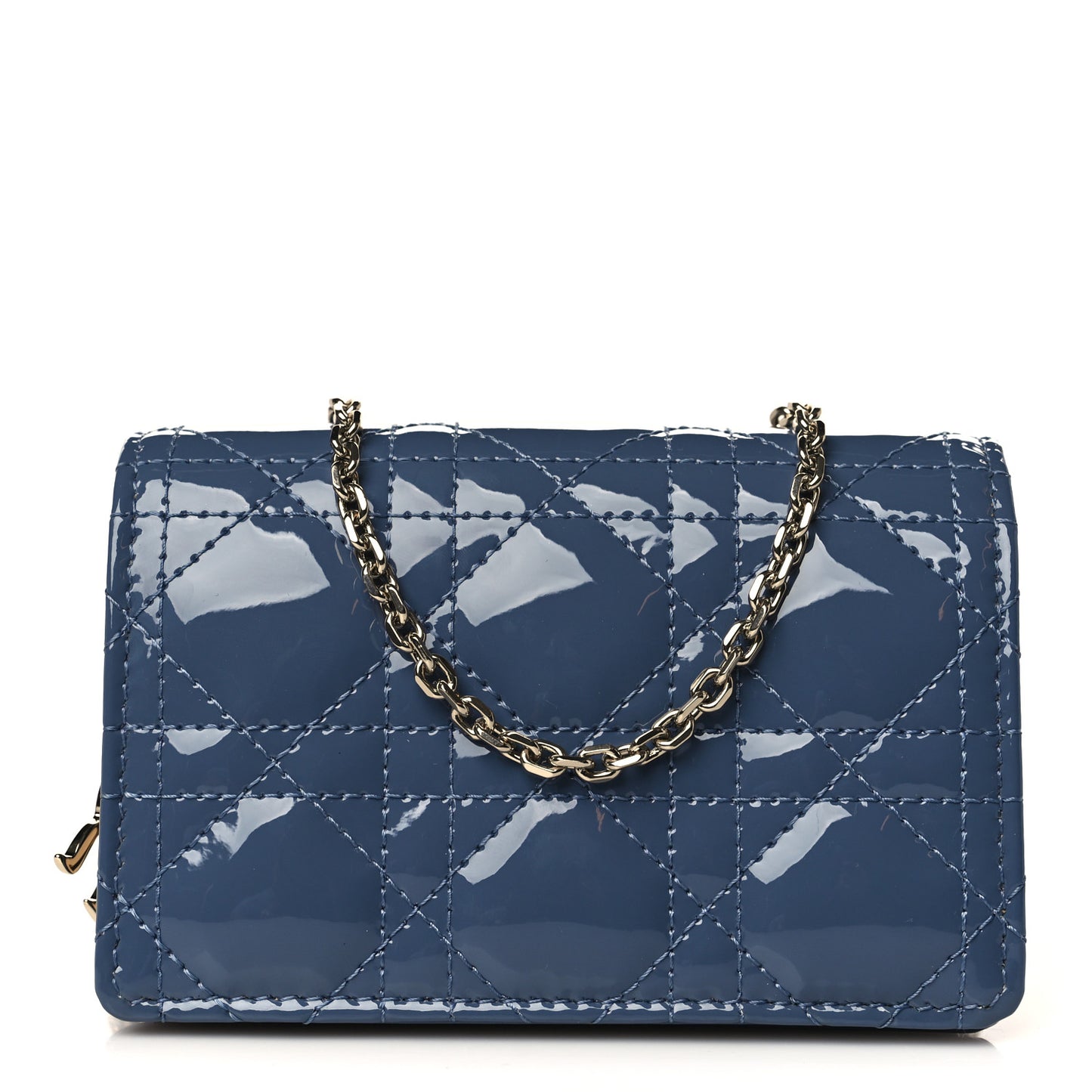 Patent Cannage Nano Lady Dior Pouch Denim