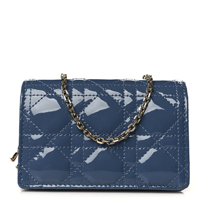 Christian Dior Patent Cannage Nano Lady Dior Pouch Denim 1 of 8