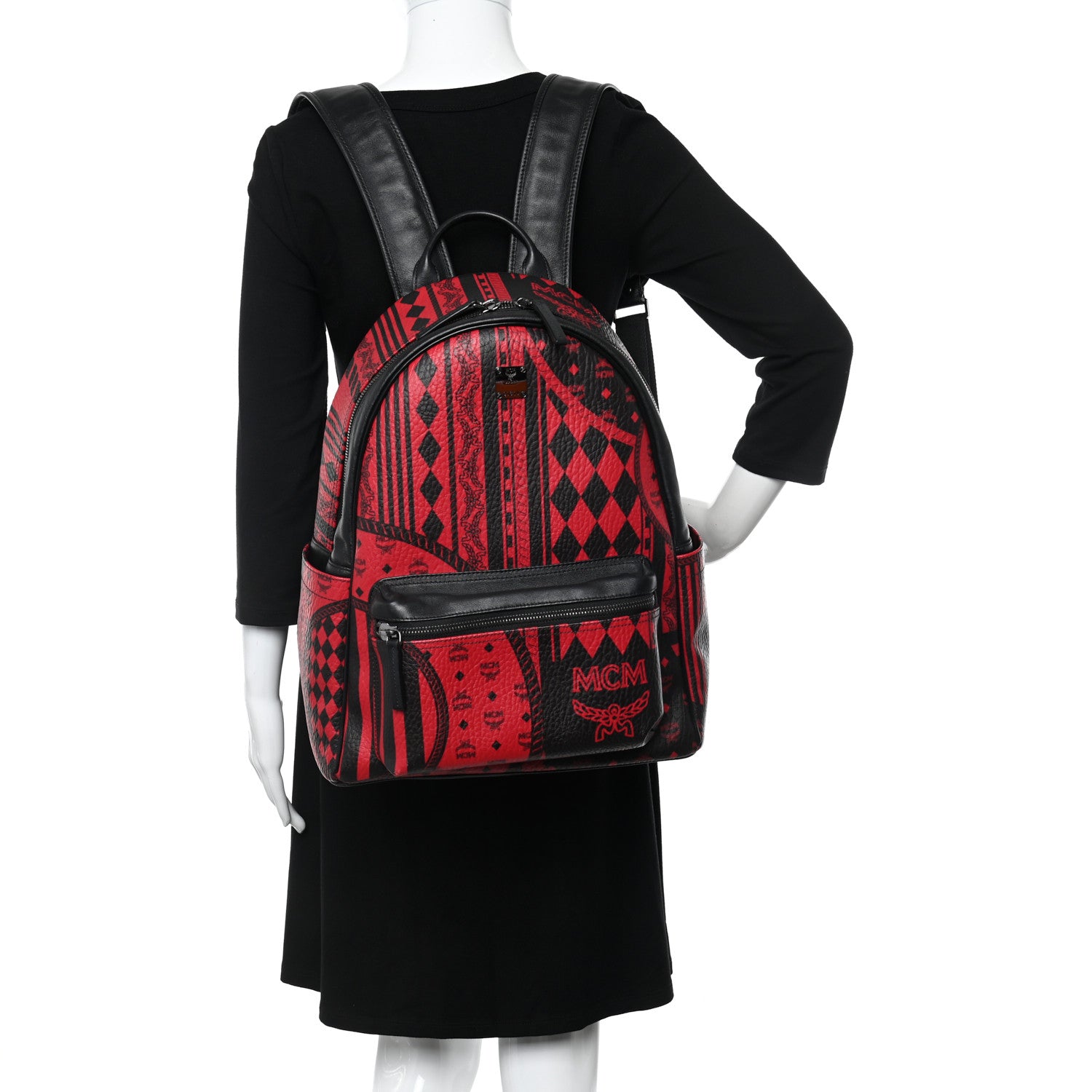 MCM Visetos Baroque Print Medium Stark Backpack Black Red 2 of 10