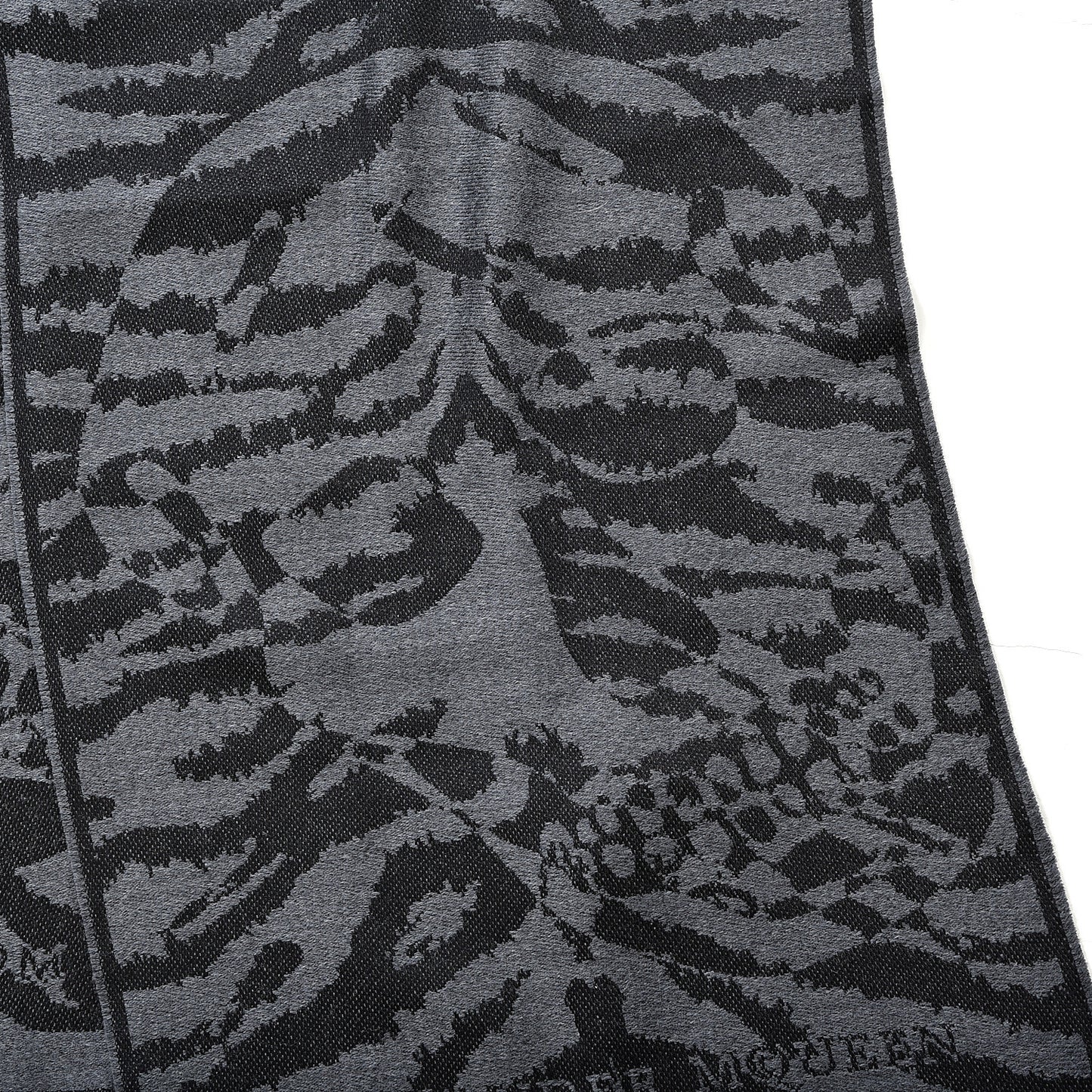 Wool Tiger Print Skull Scarf Black Grey