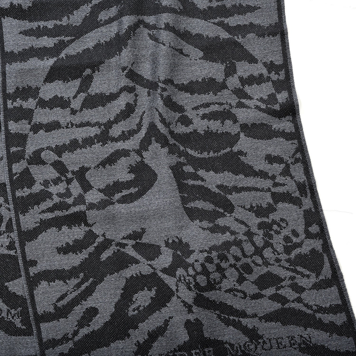 Alexander McQueen Wool Tiger Print Skull Scarf Black Grey 4 of 5