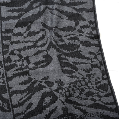 Alexander McQueen Wool Tiger Print Skull Scarf Black Grey 4 of 5