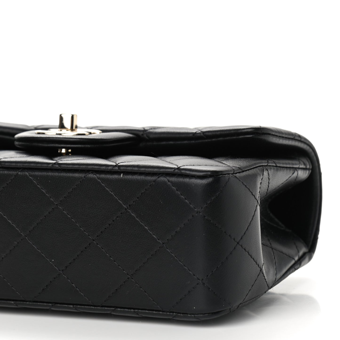 Lambskin Quilted Mini Top Handle Rectangular Flap Black