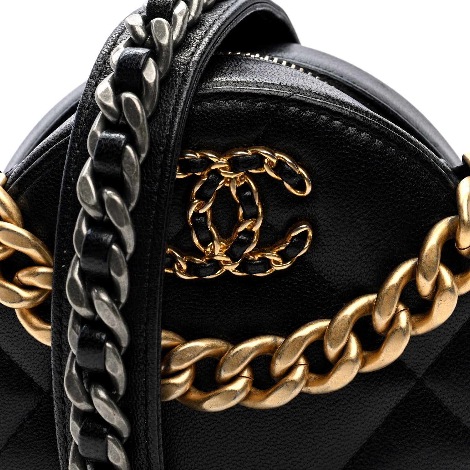 Chanel Lambskin Quilted Chanel 19 Round Clutch With Chain Black 8 of 10