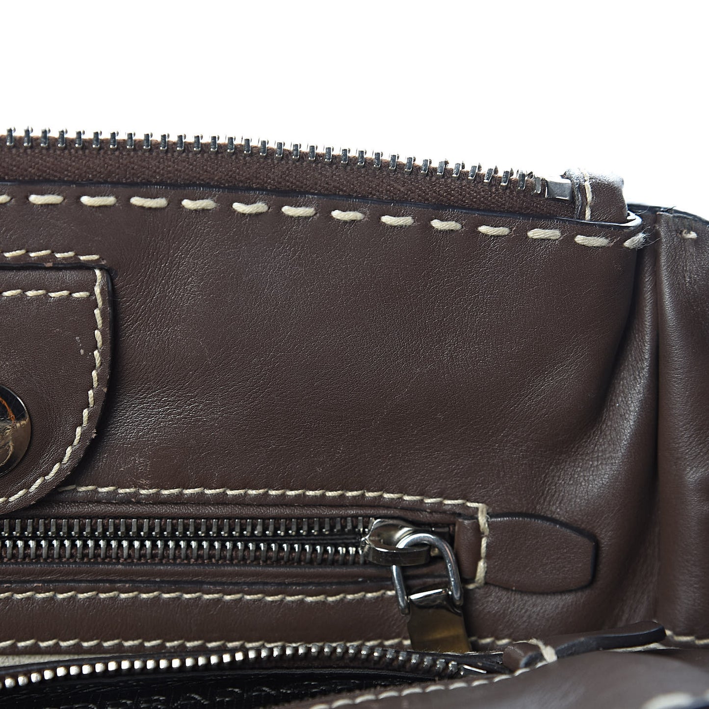 City Calf Small Stitched Twin Pocket Tote Cacao White