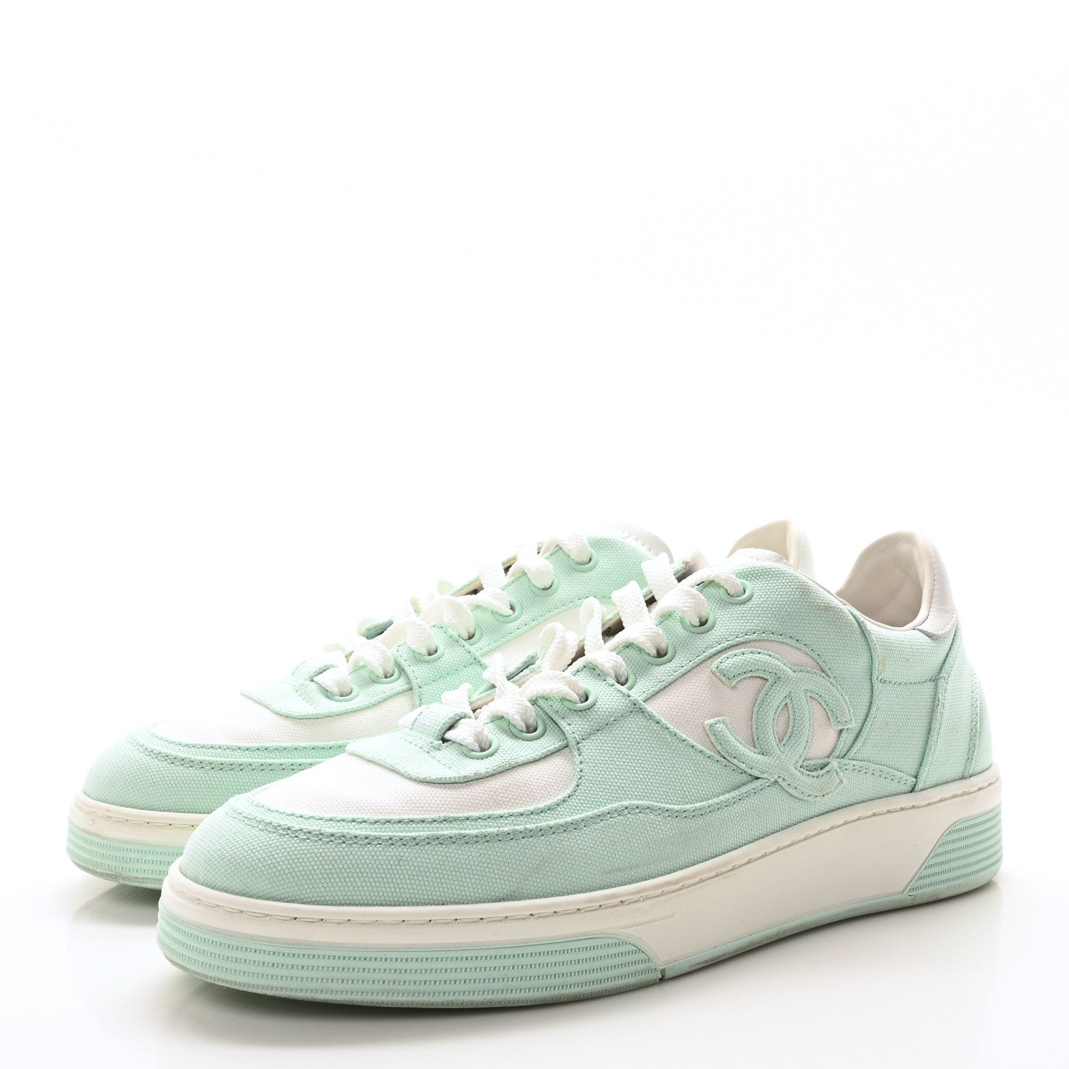 Chanel Cotton Sneakers 39 Light Turquoise White 4 of 9