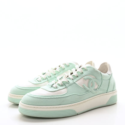 Chanel Cotton Sneakers 39 Light Turquoise White 4 of 9