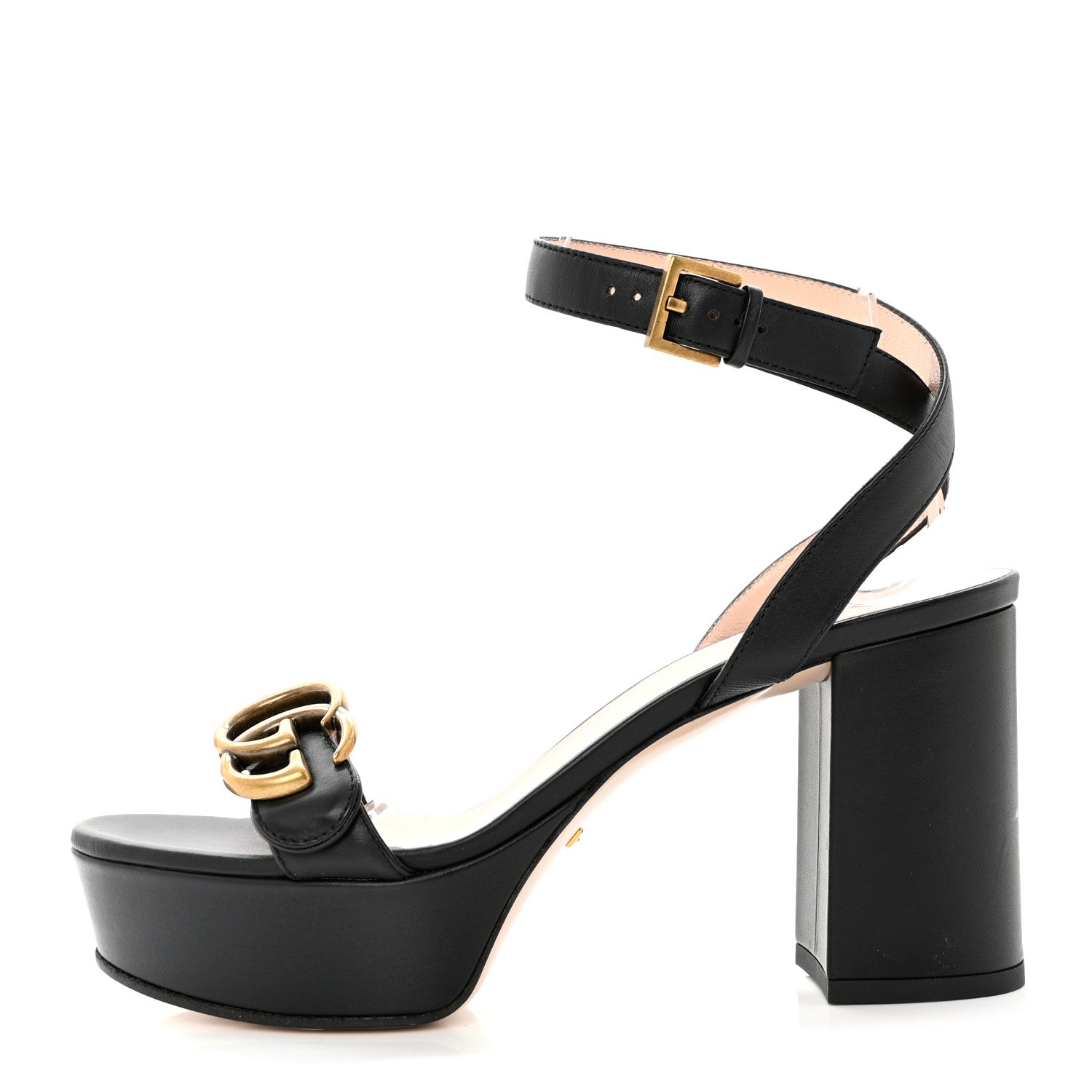 Gucci Calfskin GG Marmont Ankle Wrap 30/85mm Platform Sandals 36 Black 1 of 7