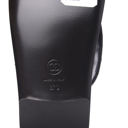 Chanel Lambskin Quilted Pearl CC Logo Thong Sandals 37 Black 7 of 9