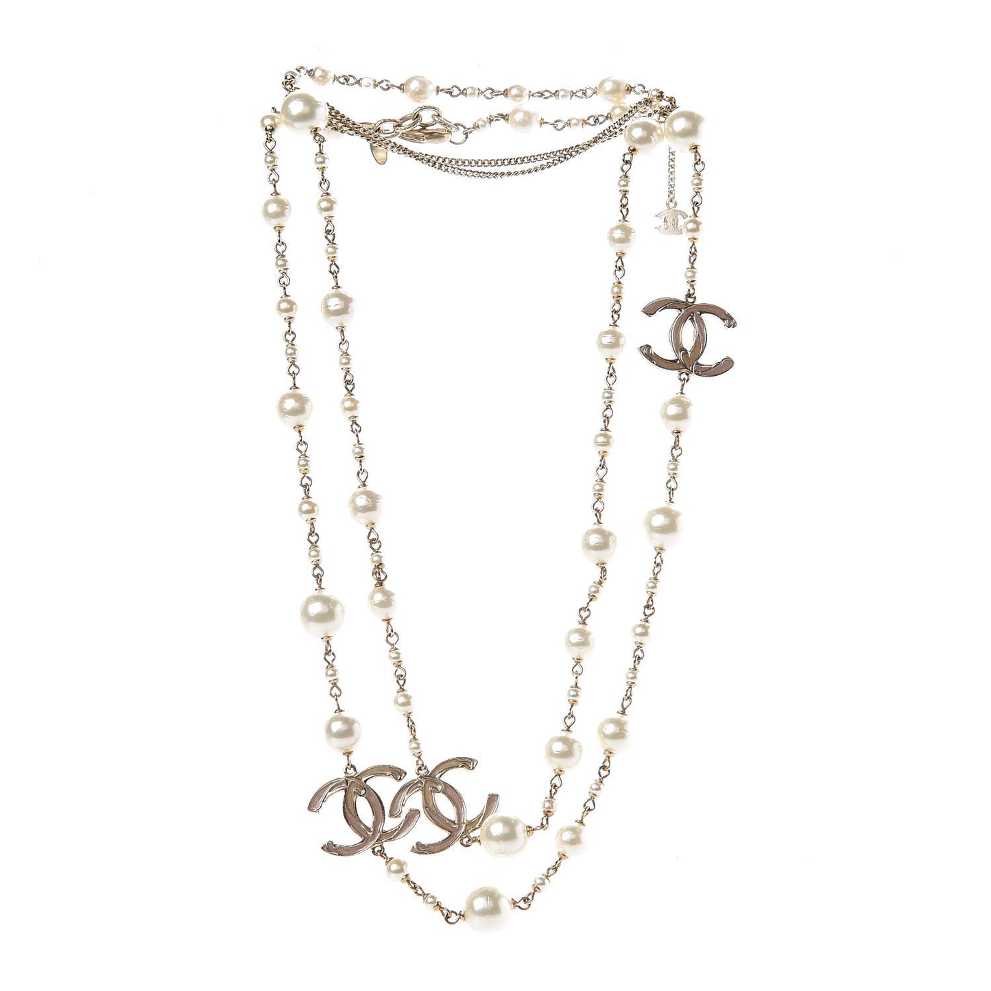 Pearl Enamel CC Long Necklace Gold