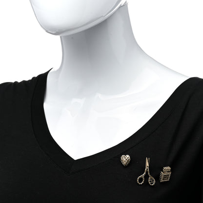 Chanel Metal Strass Crystal Quilted CC Heart Scissors Perfume Brooch Set Gold 2 of 6