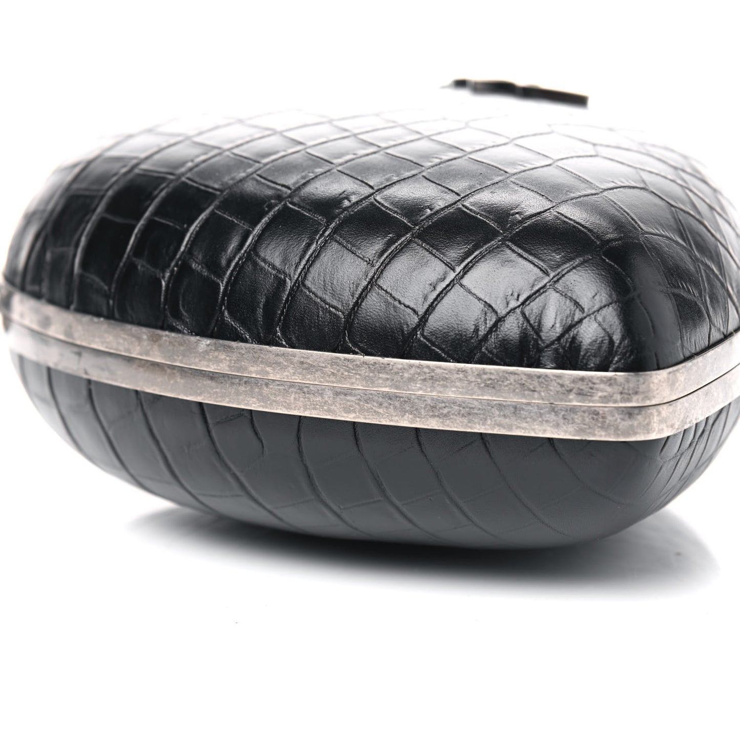 Calfskin Crocodile Embossed Monogram Love Box Bag Black