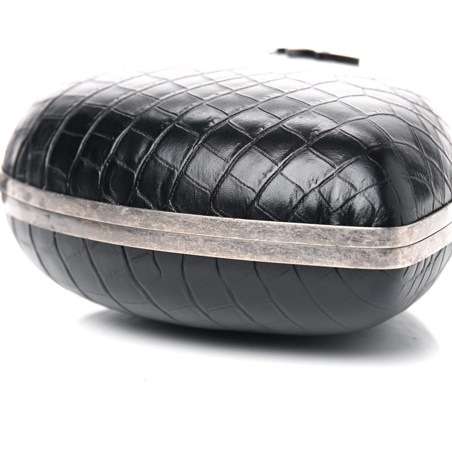 Saint Laurent Calfskin Crocodile Embossed Monogram Love Box Bag Black 5 of 6