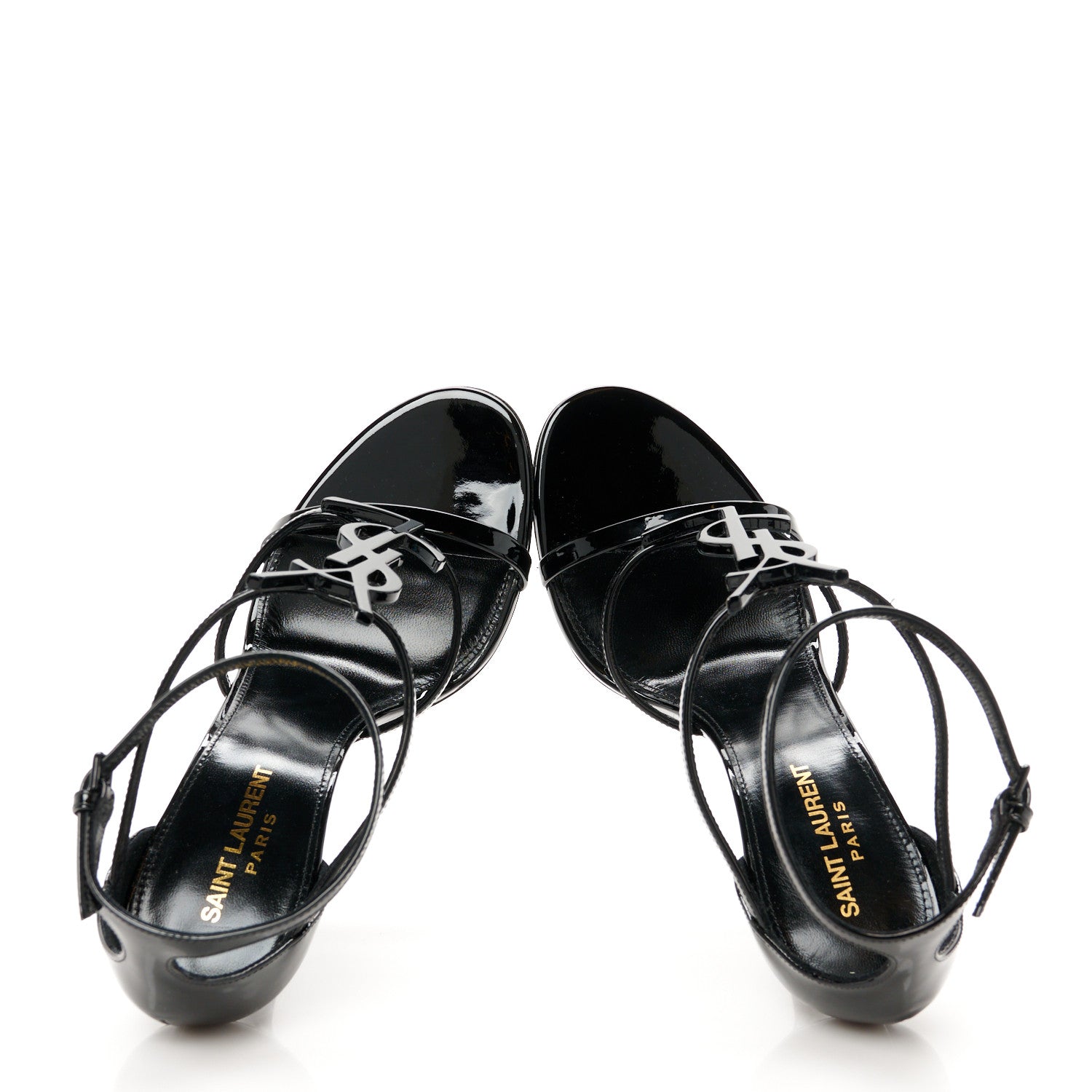 Saint Laurent Patent Cassandra 100 Ankle Strap Sandals 38.5 Black 2 of 10
