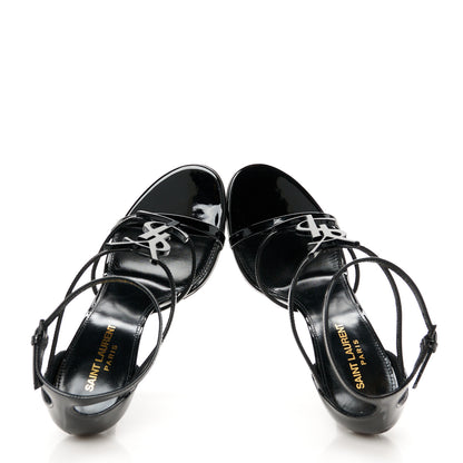 Saint Laurent Patent Cassandra 100 Ankle Strap Sandals 38.5 Black 2 of 10