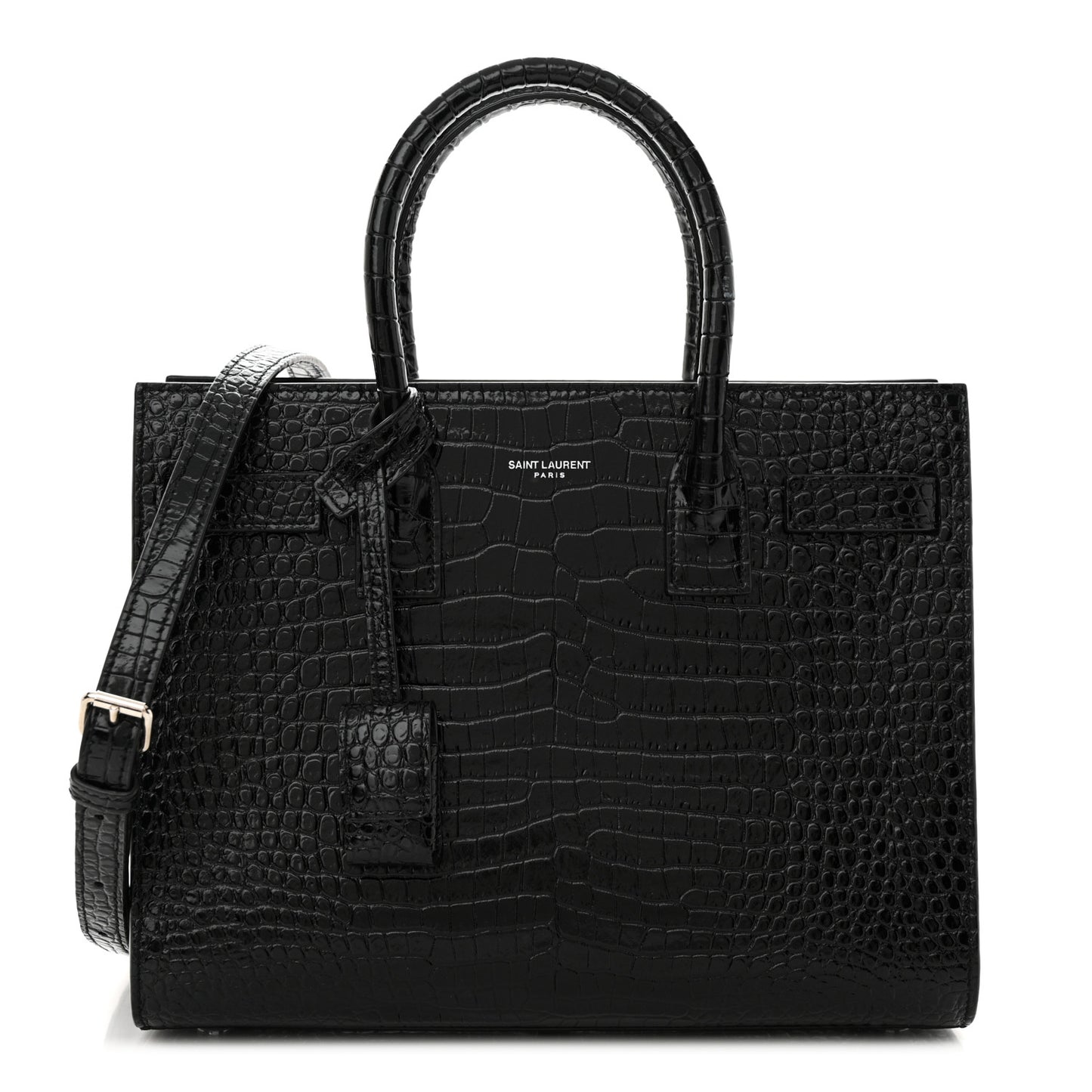 Calfskin Crocodile Embossed Baby Sac De Jour Black