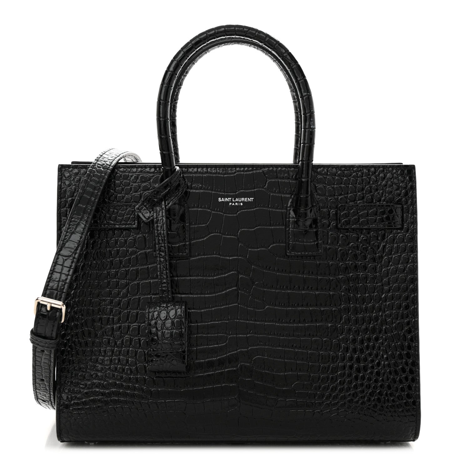 Saint Laurent Calfskin Crocodile Embossed Baby Sac De Jour Black 1 of 11