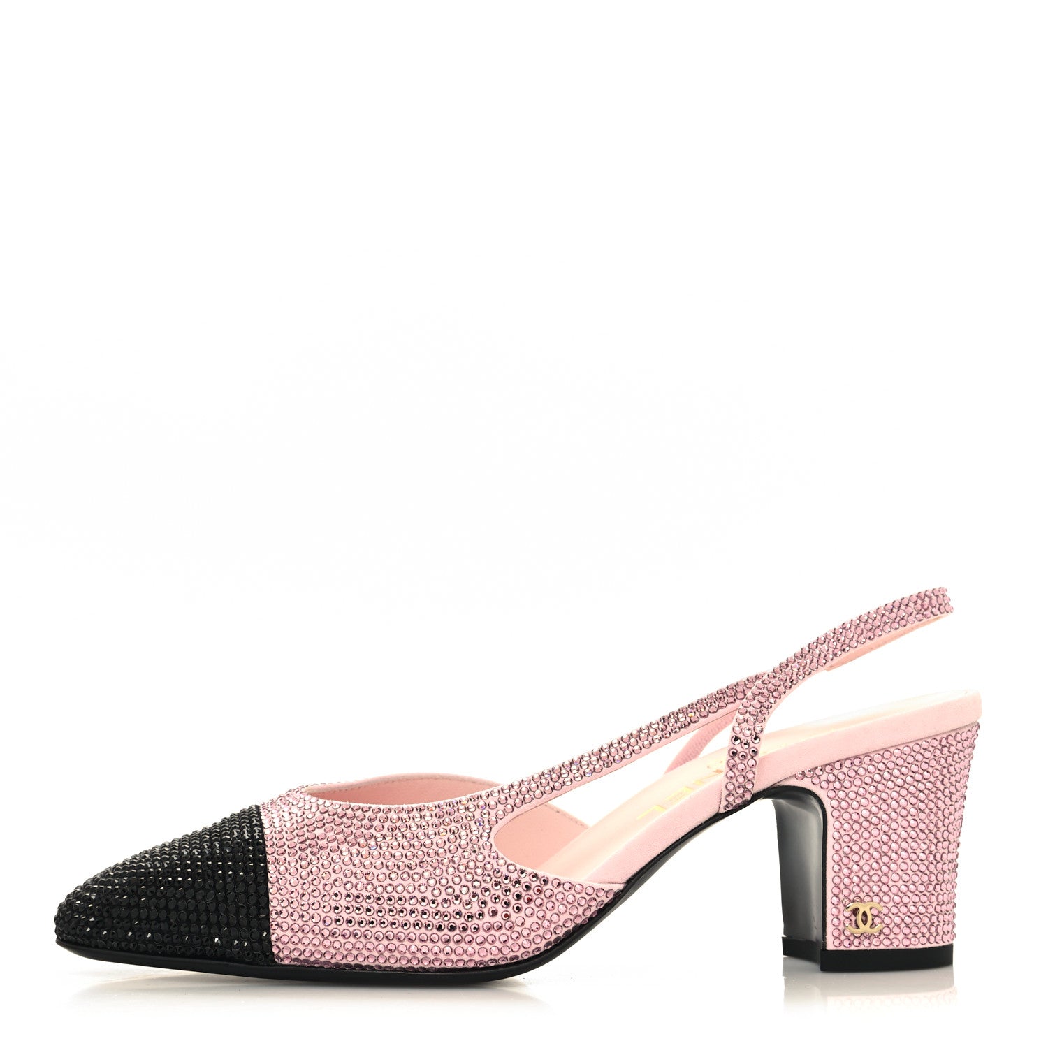 Chanel Strass Grosgrain Cap Toe CC Slingback Pumps 38 Pink Black 1 of 8