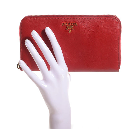 Prada Saffiano Metal Zip Around Wallet Fuoco 2 of 9