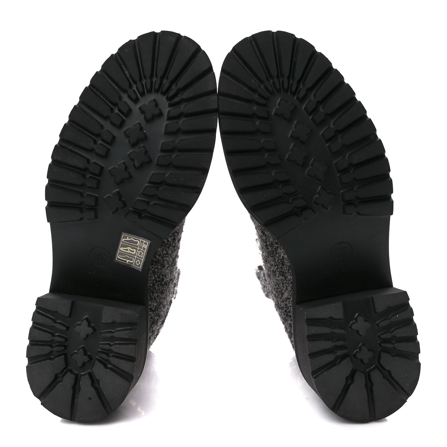 Wool Tweed CC Cap Toe Ankle Boots 39 Black Grey