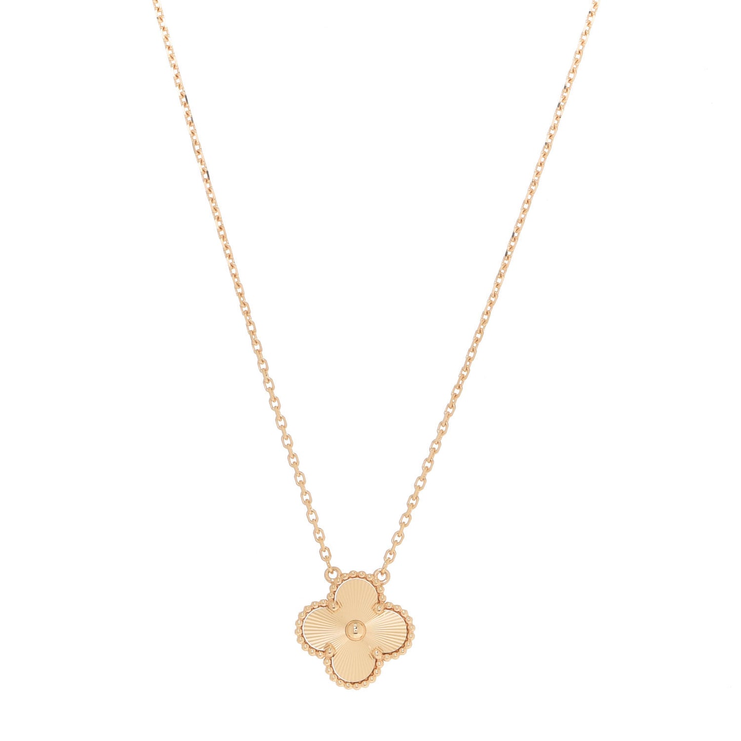 18K Yellow Gold Guilloche Vintage Alhambra Pendant Necklace