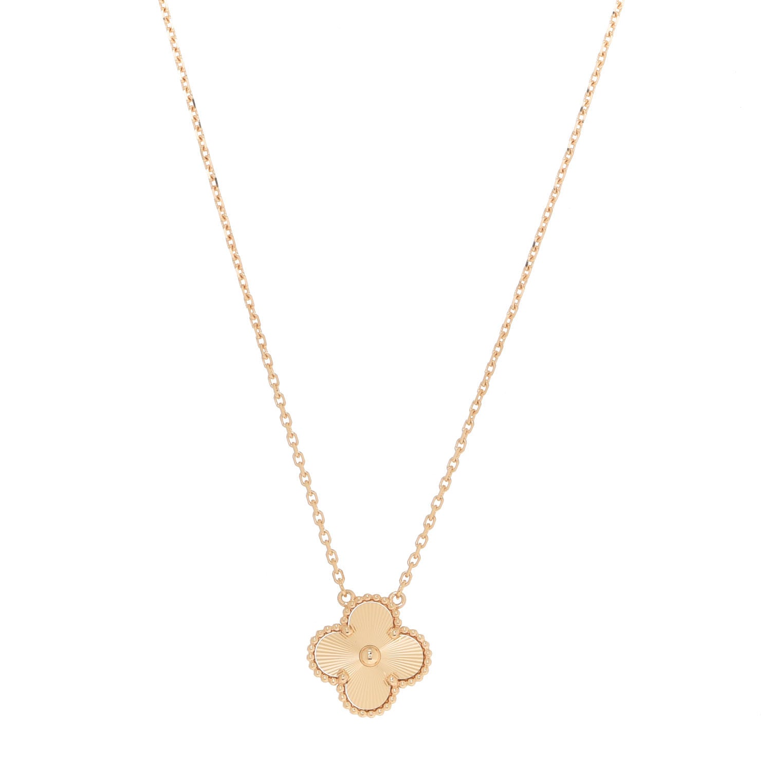 Van Cleef & Arpels 18K Yellow Gold Guilloche Vintage Alhambra Pendant Necklace 1 of 6