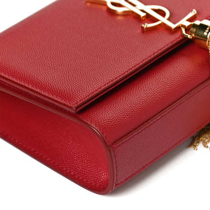 Saint Laurent Grain De Poudre Small Classic Monogram Kate Tassel Satchel Red 10 of 11