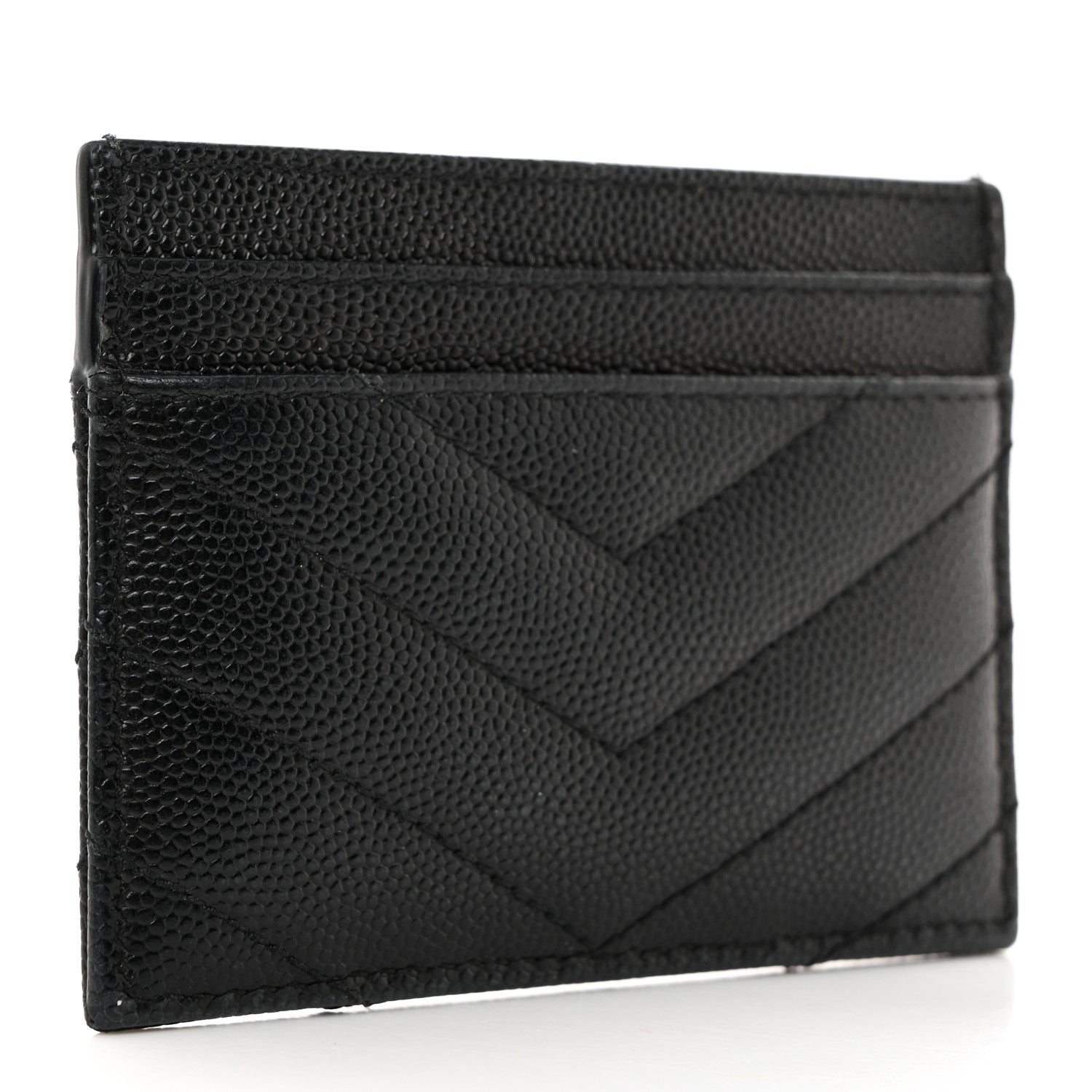 Saint Laurent Grain De Poudre Matelasse Chevron Monochrome Monogram Credit Card Case Black 3 of 8