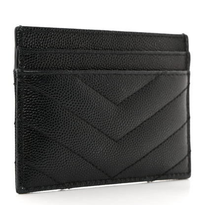 Saint Laurent Grain De Poudre Matelasse Chevron Monochrome Monogram Credit Card Case Black 3 of 8