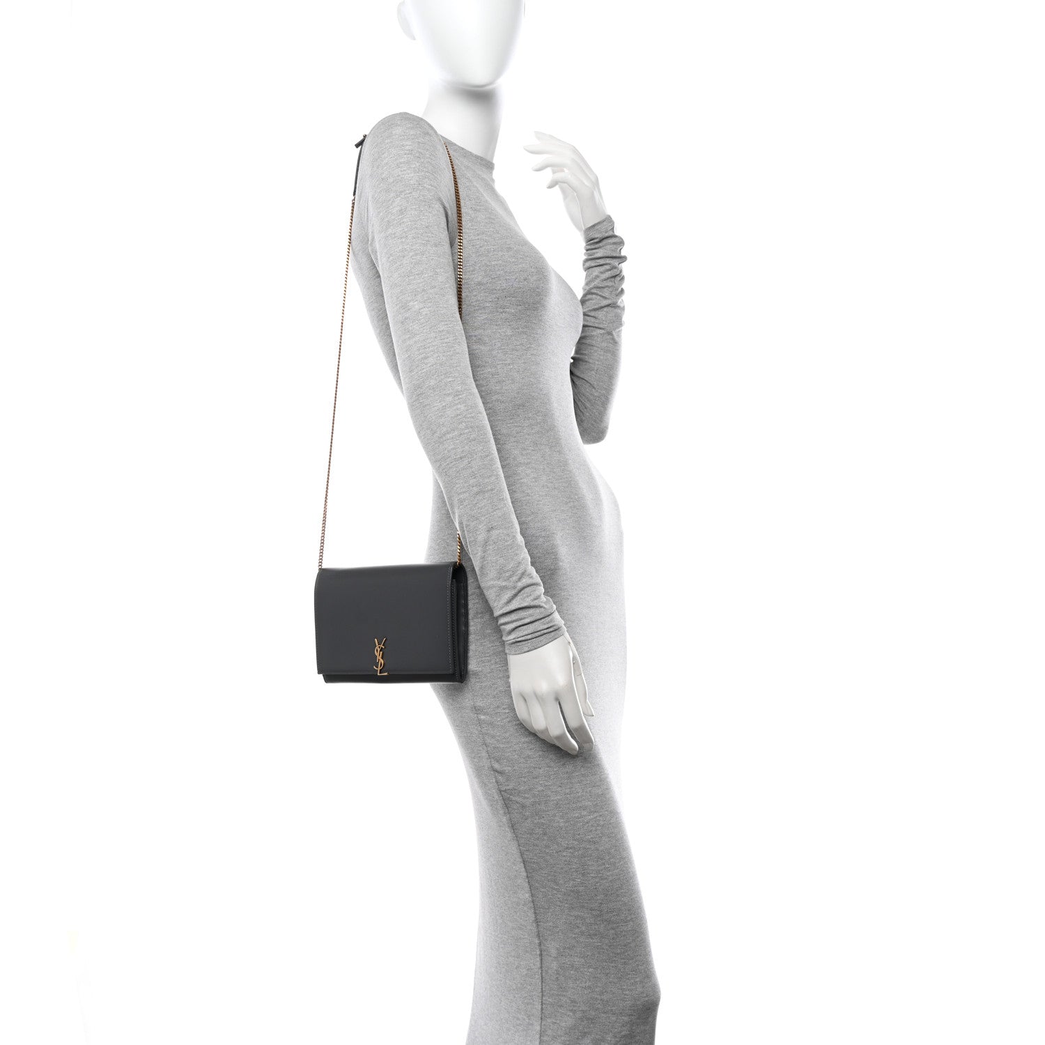Saint Laurent Glossy Calfskin Monogram Chain Wallet Storm 2 of 9