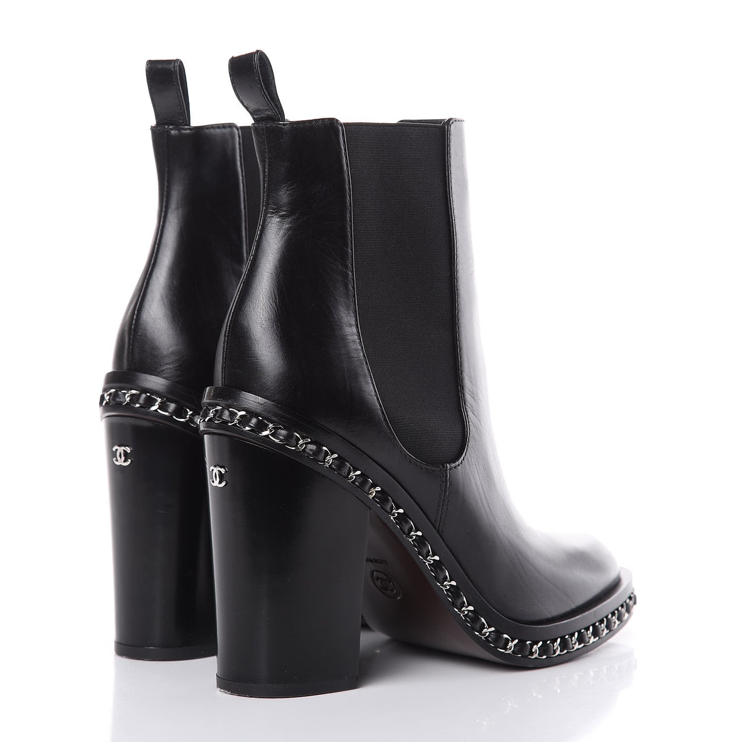 Calfskin Chain Around Elastic Boots 39 Black