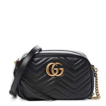 Gucci Calfskin Matelasse Small GG Marmont Chain Shoulder Bag Black 1 of 9