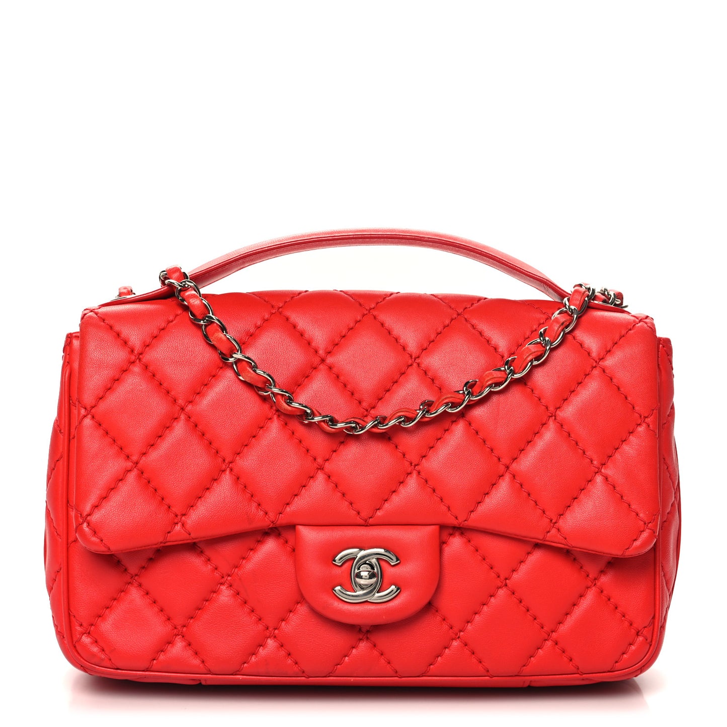 Lambskin Quilted Medium Easy Carry Flap Red
