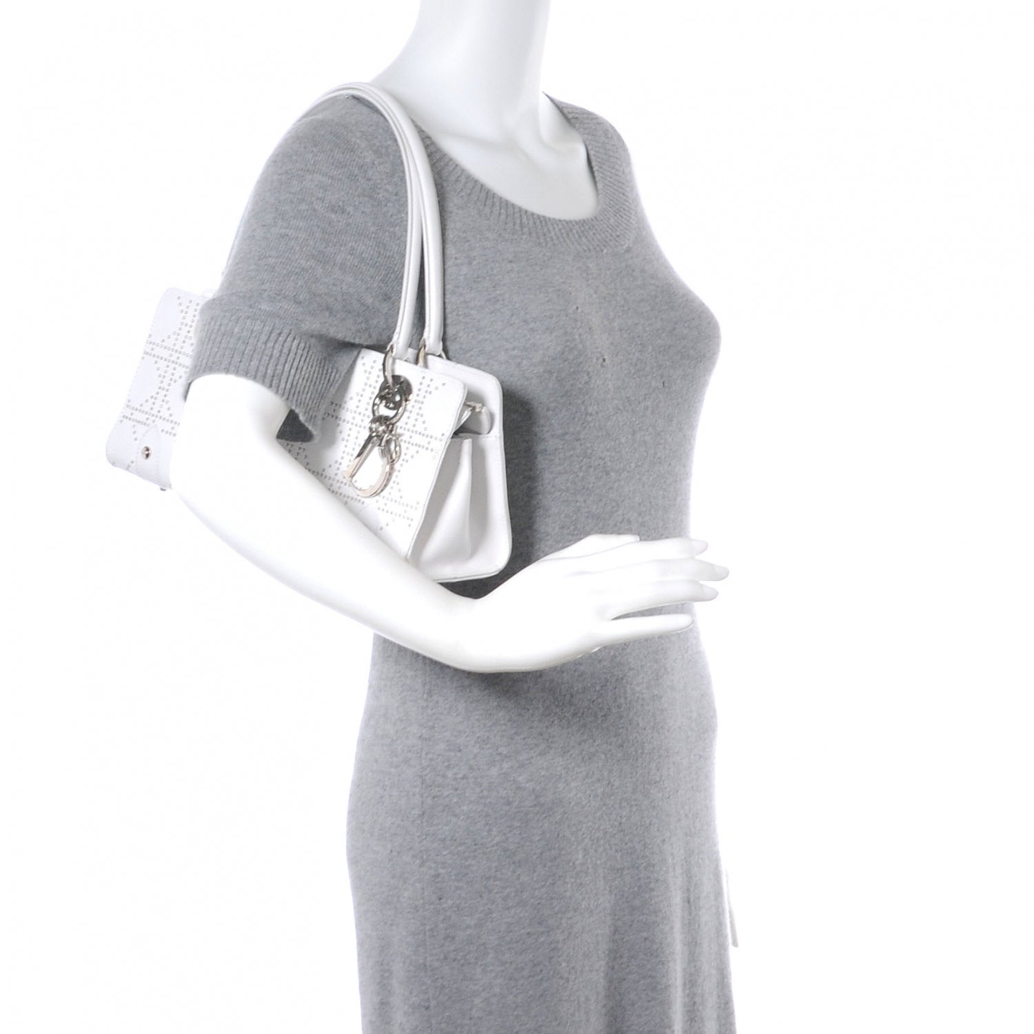 Christian Dior Lambskin Cannage Studded East West Lady Dior White 2 of 8