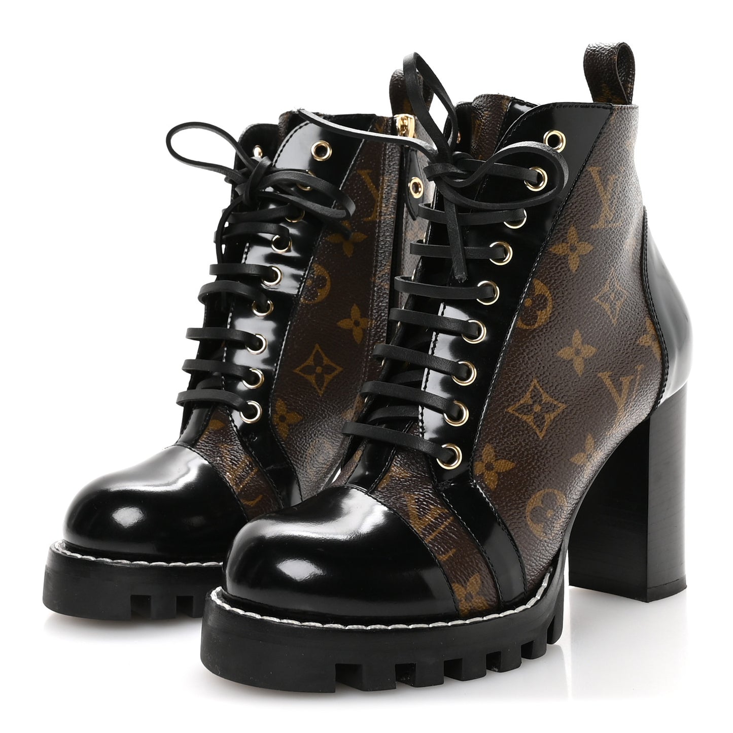 Patent Calfskin Monogram Star Trail Ankle Boots 37.5 Black