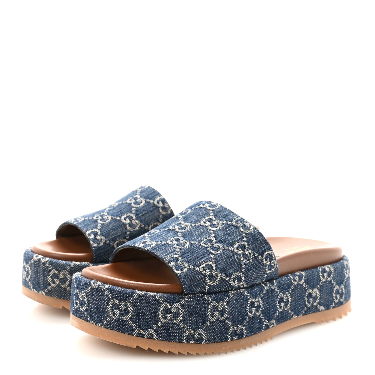 Gucci New Denim GG Monogram Angelina Platform 55mm Slide Sandals 37.5 Blue Tea 4 of 9