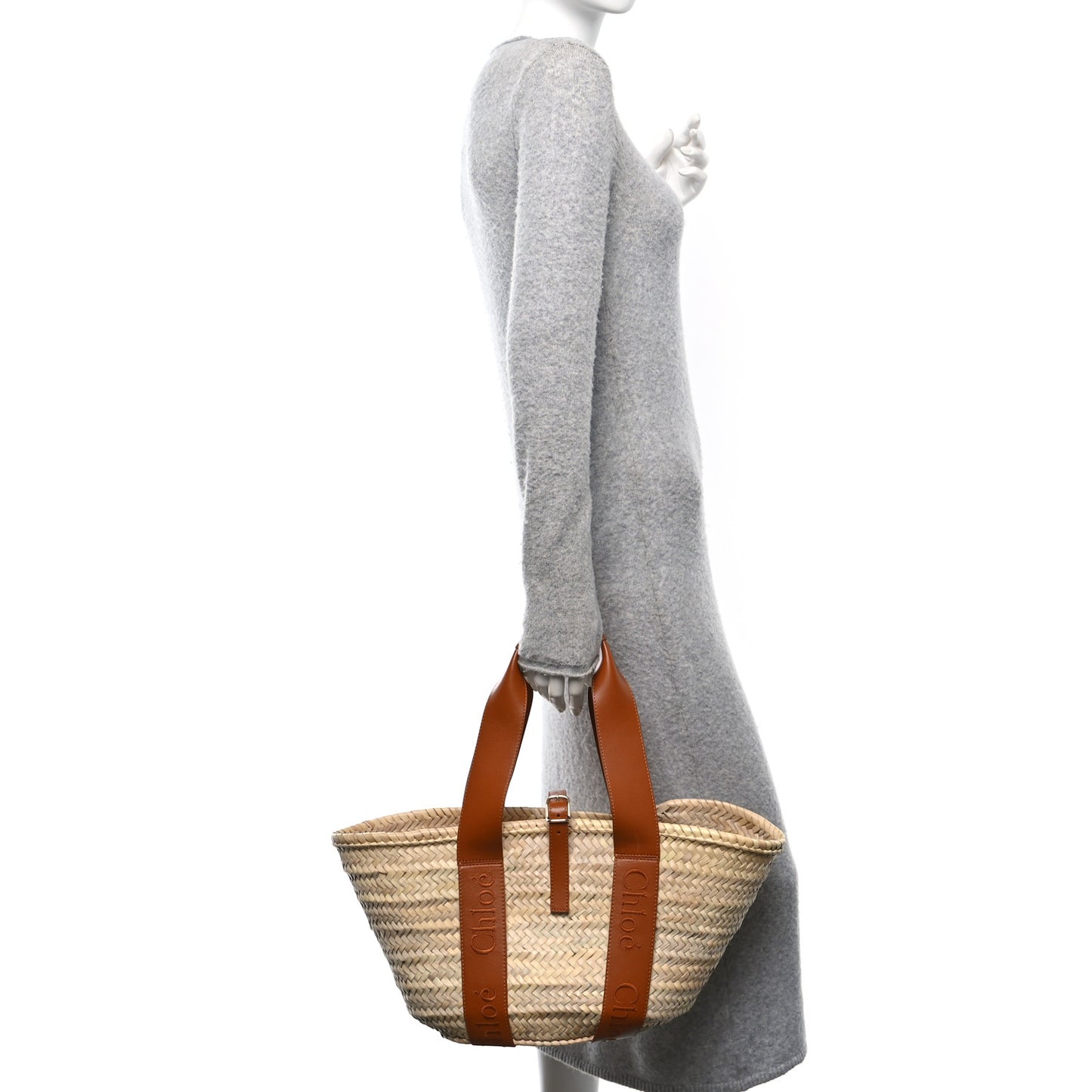 Raffia Smooth Calfskin Medium Sense Basket Caramel