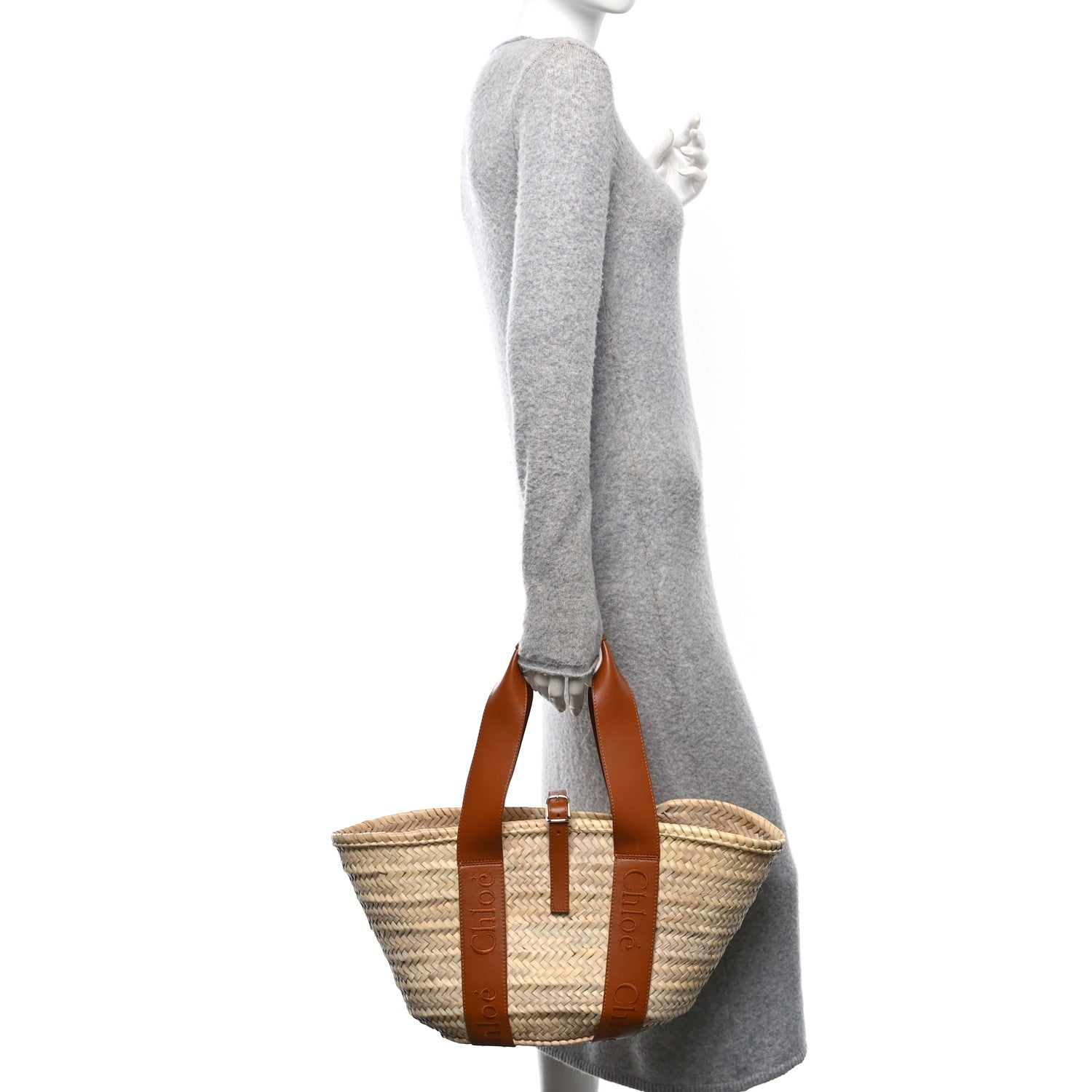 Chloe Raffia Smooth Calfskin Medium Sense Basket Caramel 3 of 10