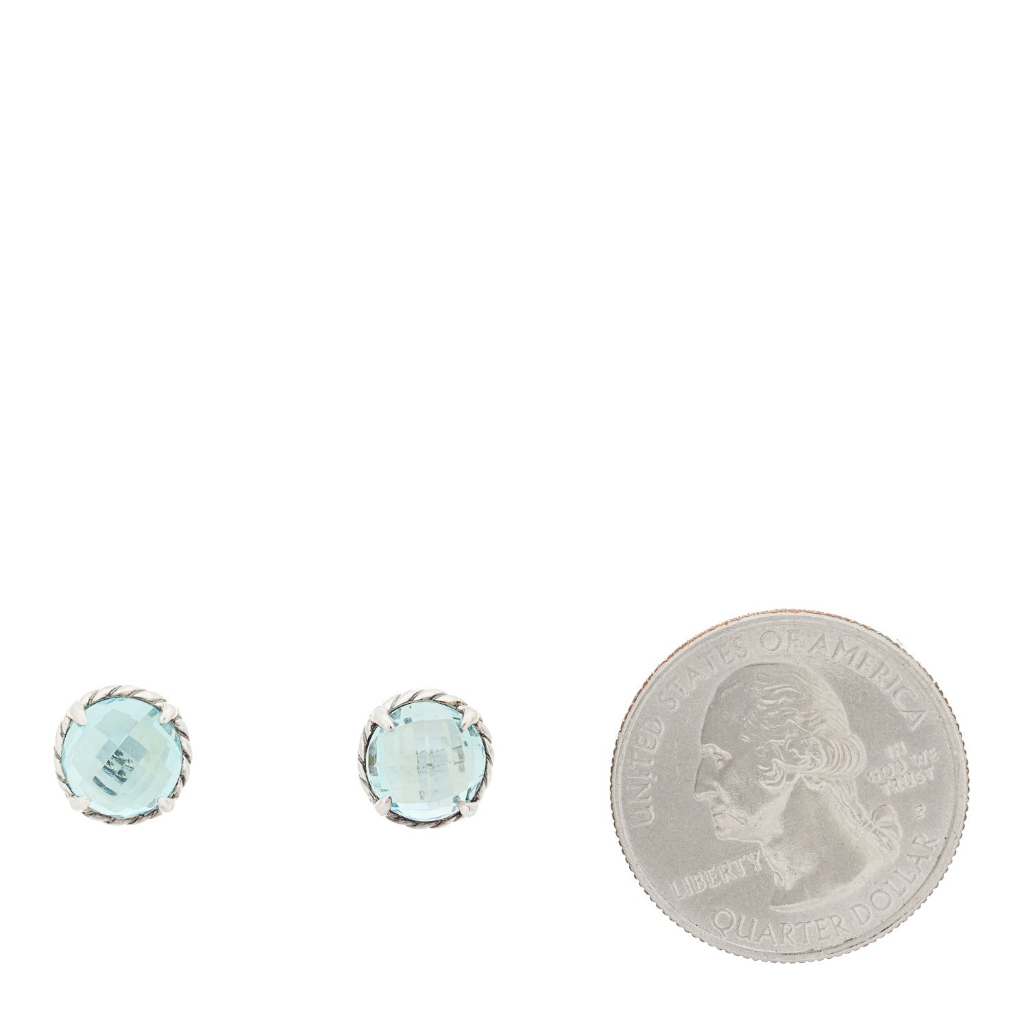 David Yurman Sterling Silver Blue Topaz 8mm Chatelaine Earrings 2 of 4