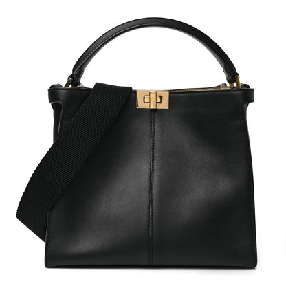 Fendi Vitello Seta Glazed Fabric FF 1974 Medium Peekaboo X-Lite Black Mogano Panna 1 of 8