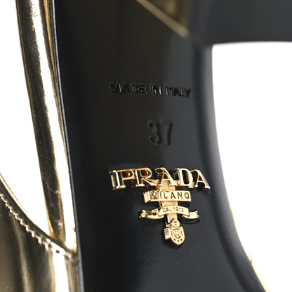 Prada Metallic Patent Triangle Logo Slingback Pumps 37 Platino 7 of 9