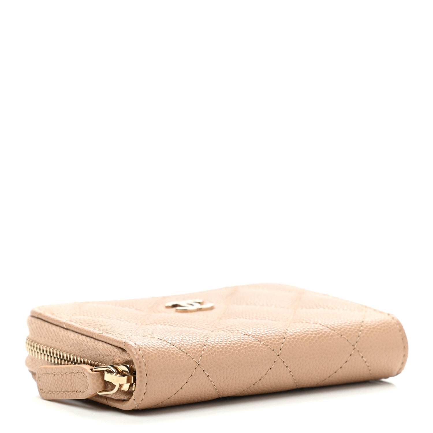 Chanel Caviar Quilted Zip Around Coin Purse Beige 4 of 8